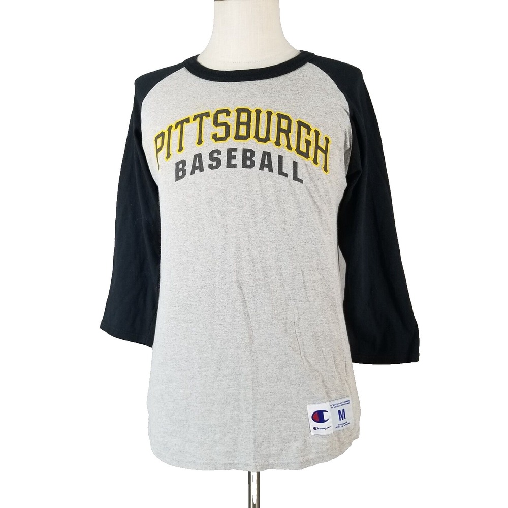 Champion Pittsburgh Pirates  jersey shirt men's medium gray Raglan 3/4 sleeve